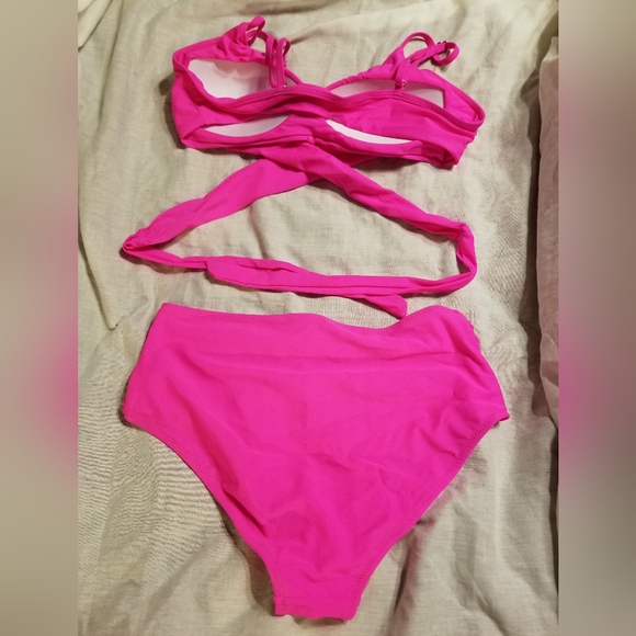 Nwot hot pink wrap around top high waisted bikini large - Picture 6 of 9